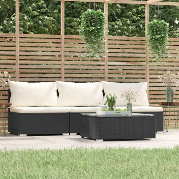 VidaXL 4 részes fekete polyrattan kerti ülőgarnitúra párnákkal