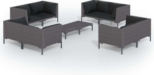 Polyrattan Kerti Bútorszett - 9 részes - Sötétszürke