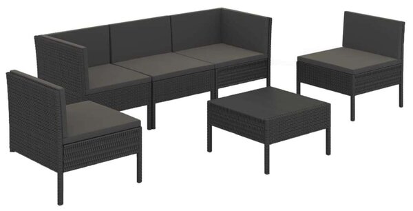 6 részes fekete polyrattan kerti ülőgarnitúra párnákkal
