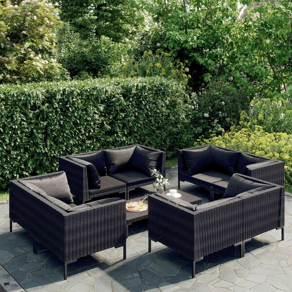 Polyrattan Kerti Bútorszett - 9 részes - Sötétszürke