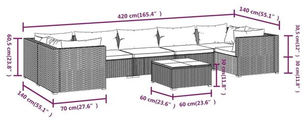 VidaXL Polyrattan Kerti Ülőgarnitúra - 8 részes - Fekete