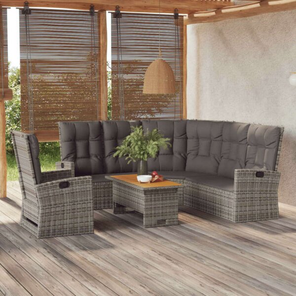 VidaXL 3 részes szürke polyrattan kerti ülőgarnitúra párnákkal
