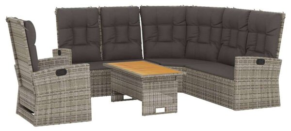 VidaXL 3 részes szürke polyrattan kerti ülőgarnitúra párnákkal