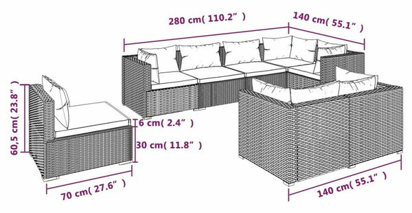 VidaXL 8 részes barna polyrattan kerti ülőgarnitúra párnákkal