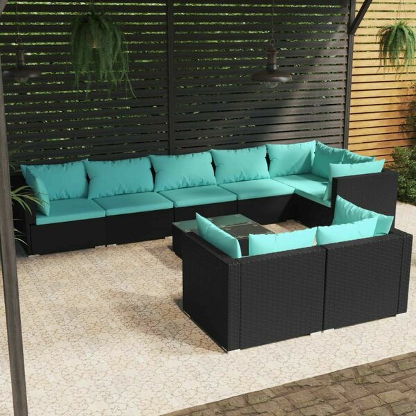 VidaXL Polyrattan Kerti Ülőgarnitúra - 9 részes - Fekete