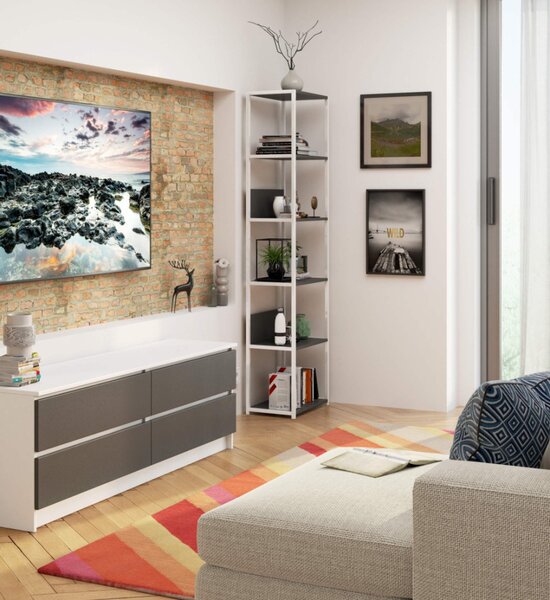AKORD Loft 500 Fém Polcos Állvány Fehér/Szürke