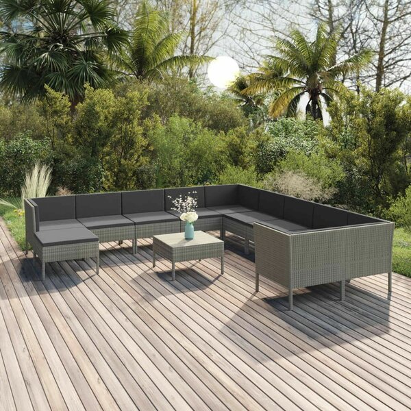 Polyrattan Kerti Ülőgarnitúra - 12 részes - Szürke