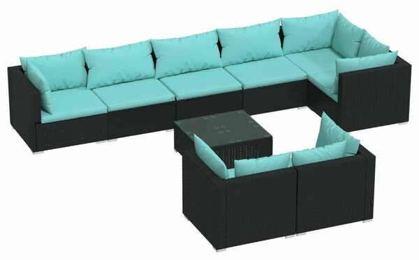 VidaXL Polyrattan Kerti Ülőgarnitúra - 9 részes - Fekete