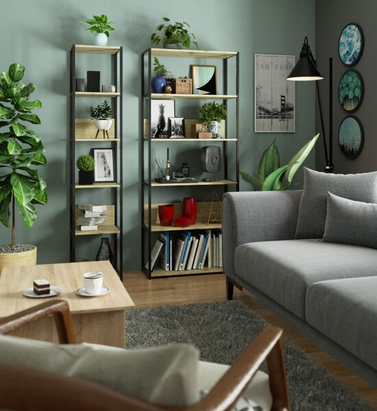 AKORD Loft Ipari Polcos Állvány Artisan Tölgy Fekete 6 Polcos REGINDCZARARTCL800
