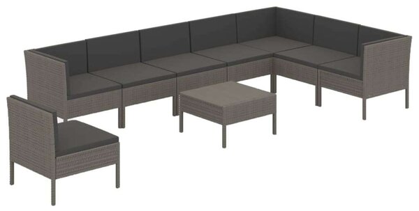 VidaXL 9 részes szürke polyrattan kerti ülőgarnitúra párnákkal