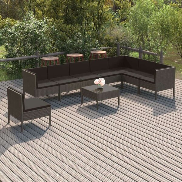 VidaXL 9 részes szürke polyrattan kerti ülőgarnitúra párnákkal