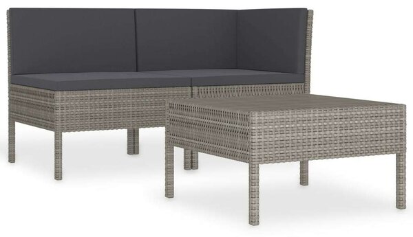 VidaXL Kerti Ülőgarnitúra - 3 részes - Szürke Polyrattan