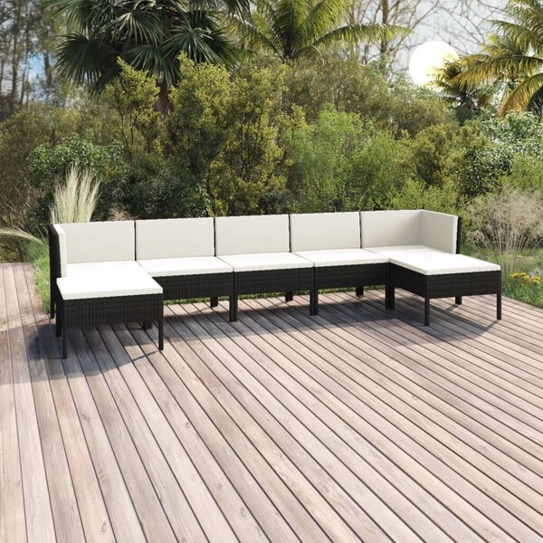 VidaXL 7 részes fekete polyrattan kerti ülőgarnitúra párnákkal