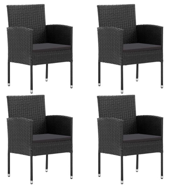 Elegáns 5 Részes Fekete Polyrattan Kerti Étkezőgarnitúra