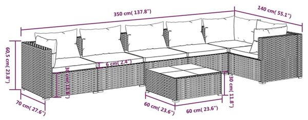 VidaXL Kerti Ülőgarnitúra - 7 részes - Fekete Polyrattan