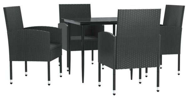 Elegáns 5 Részes Fekete Polyrattan Kerti Étkezőgarnitúra