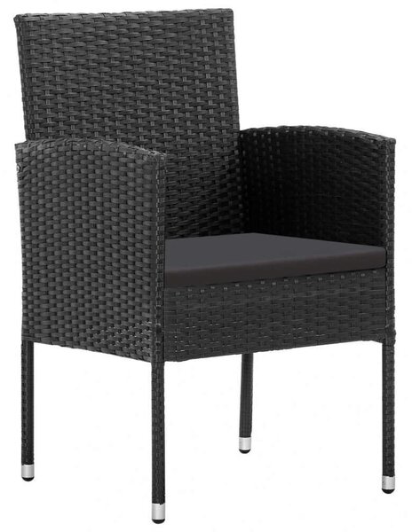 Elegáns 5 Részes Fekete Polyrattan Kerti Étkezőgarnitúra