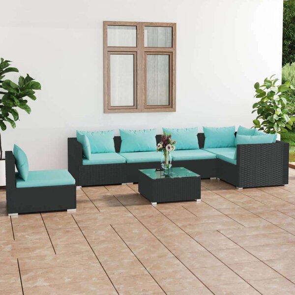 VidaXL Kerti Ülőgarnitúra - 7 részes - Fekete Polyrattan