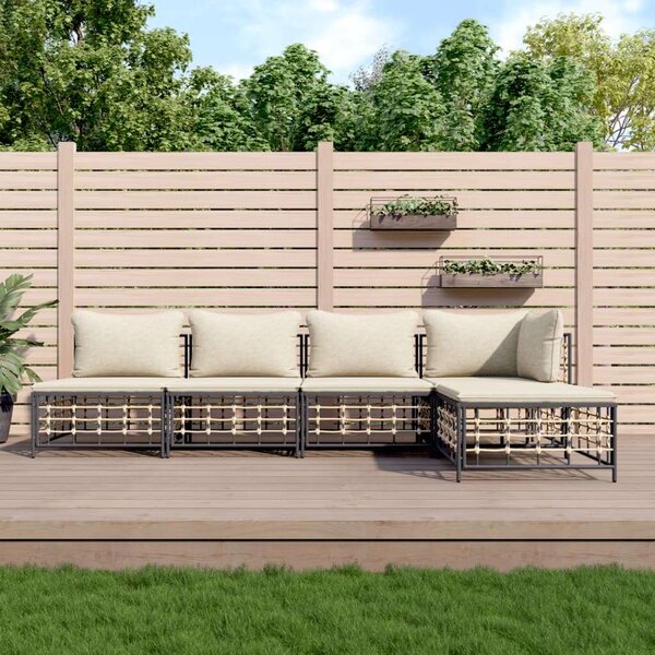 VidaXL 5-részes antracitszürke polyrattan kerti ülőgarnitúra párnákkal