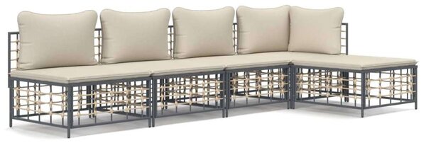 VidaXL 5-részes antracitszürke polyrattan kerti ülőgarnitúra párnákkal