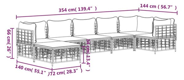VidaXL Polyrattan Kerti Ülőgarnitúra - 7 részes - Antracit Szürke