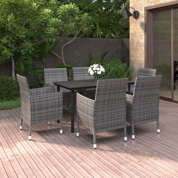 7 részes polyrattan és üveg kerti étkezőgarnitúra párnákkal
