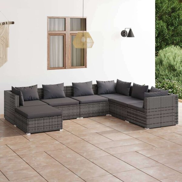 Polyrattan Kerti Ülőgarnitúra - 7 részes - Szürke