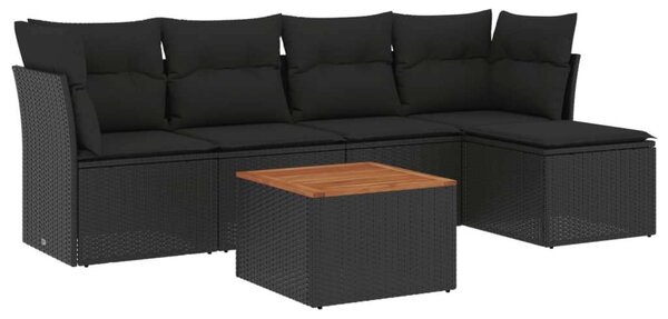 VidaXL 6 részes fekete polyrattan kerti ülőgarnitúra párnákkal