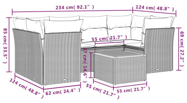 VidaXL Polyrattan Kerti Ülőgarnitúra - 7 részes - Fekete