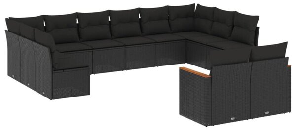 VidaXL Polyrattan Kerti Ülőgarnitúra - 12 részes - Fekete