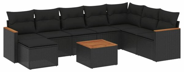 VidaXL Polyrattan Kerti Ülőgarnitúra - 9 részes, Fekete