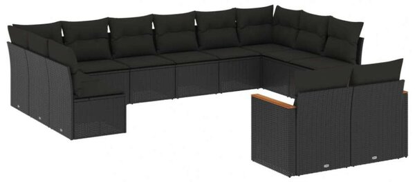 VidaXL Polyrattan Kerti Ülőgarnitúra - 12 részes - Fekete