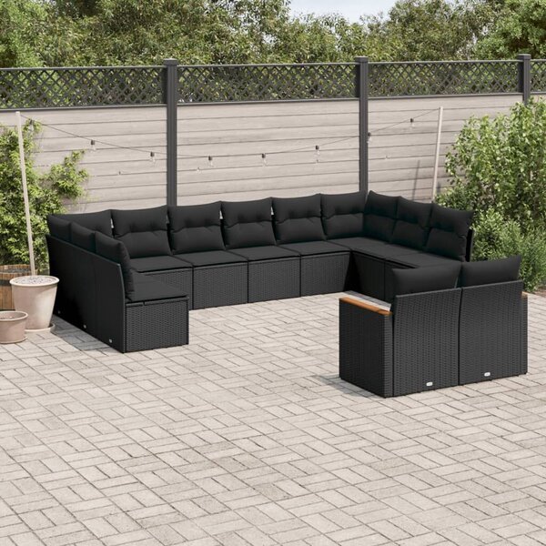 VidaXL Polyrattan Kerti Ülőgarnitúra - 12 részes - Fekete