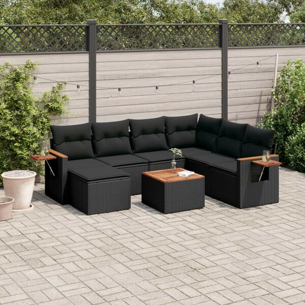 VidaXL Polyrattan Kerti Ülőgarnitúra - 8 részes - Fekete