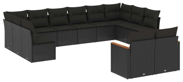 VidaXL Polyrattan Kerti Ülőgarnitúra - 12 részes - Fekete