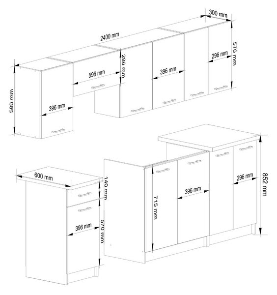 AKORD Oliwia 2.4 Konyhabútor Szett Fehér-Beton