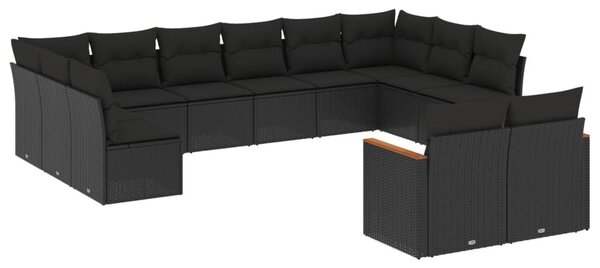 VidaXL Polyrattan Kerti Ülőgarnitúra - 12 részes - Fekete