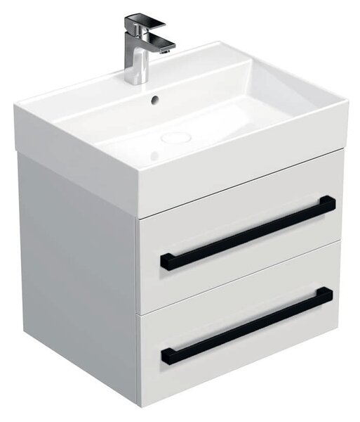 Fürdőszobaszekrény fekete fogantyúval és mosdókagylóval SAT Cube Way 60x47,5x46 cm fehér fényes CUBE46C602BISAT