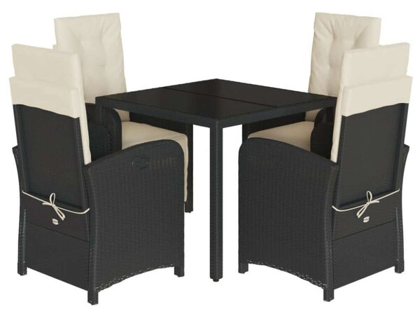 VidaXL Polyrattan Kerti Étkezőgarnitúra - 5 részes, Fekete