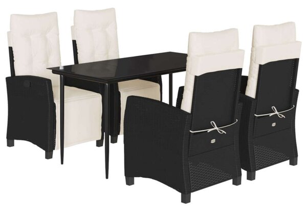 VidaXL 5 részes fekete polyrattan kerti étkezőgarnitúra párnákkal