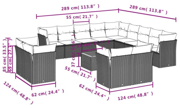 VidaXL Polyrattan Kerti Ülőgarnitúra - 14 részes - Bézs