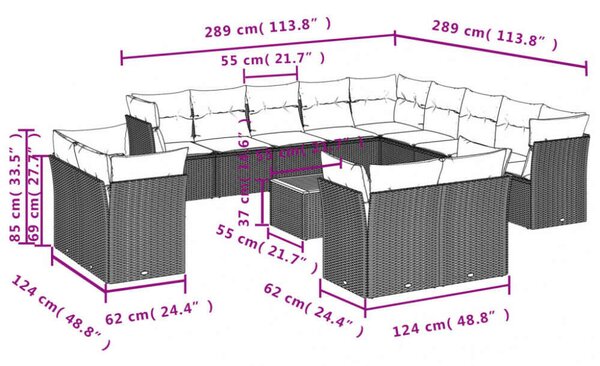 VidaXL Polyrattan Kerti Ülőgarnitúra - 14 részes - Bézs