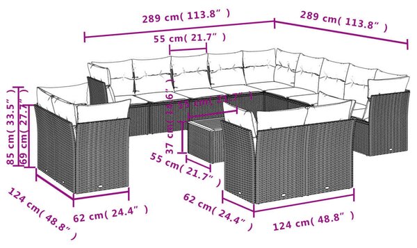 VidaXL Polyrattan Kerti Ülőgarnitúra - 14 részes - Bézs