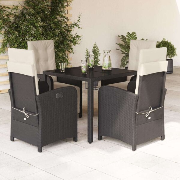 VidaXL Polyrattan Kerti Étkezőgarnitúra - 5 részes, Fekete