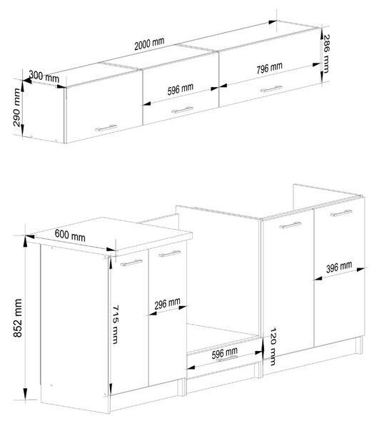 AKORD Oliwia G1 Konyhabútor Szett Fehér-Beton 200 cm