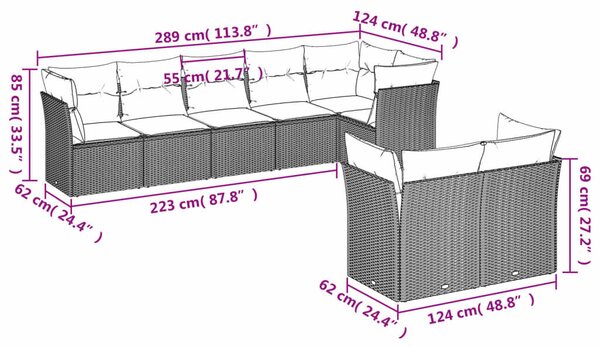 VidaXL Polyrattan Kerti Ülőgarnitúra - 8 részes - Bézs