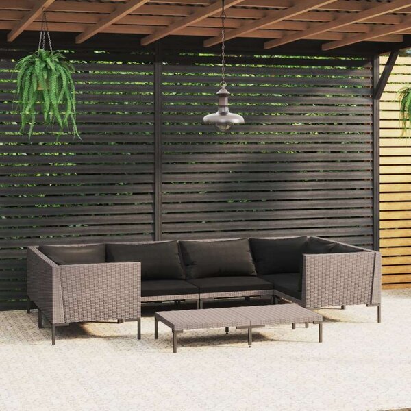 Polyrattan Kerti Bútorszett - 7 részes - Sötétszürke