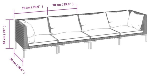 VidaXL Polyrattan Kerti Ülőgarnitúra - 4 részes, Sötétszürke