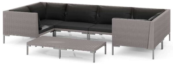 Polyrattan Kerti Bútorszett - 7 részes - Sötétszürke