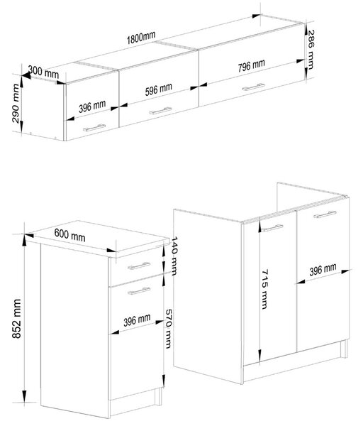 AKORD Oliwia G1 Konyhabútor Szett 180cm Fehér-Beton